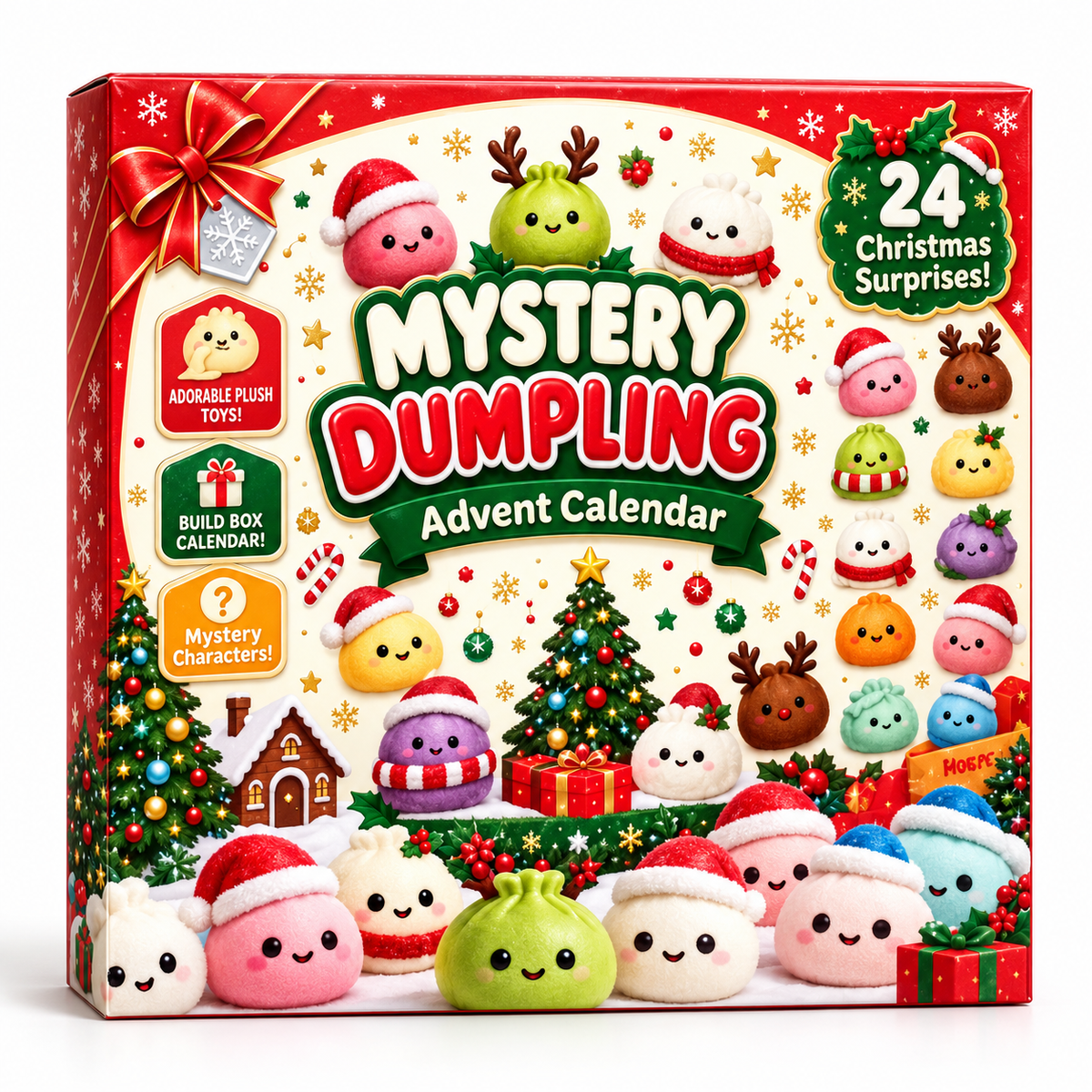 The Squishmas Mystery Dumpling Advent Calendar box with 24 Christmas surprises